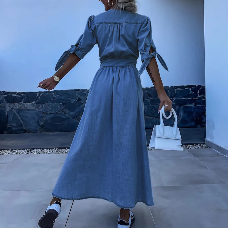 Jane Robe en Jean Femme – Robe Longue en Denim avec Boutons & Look Féminin Décontracté