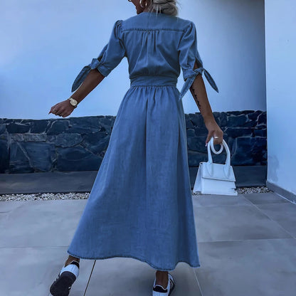 Jane Robe en Jean Femme – Robe Longue en Denim avec Boutons & Look Féminin Décontracté