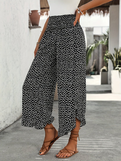 Floravia Pantalon Femme – Pantalon Taille Haute Fluide à Imprimé Floral Chic et Confortable
