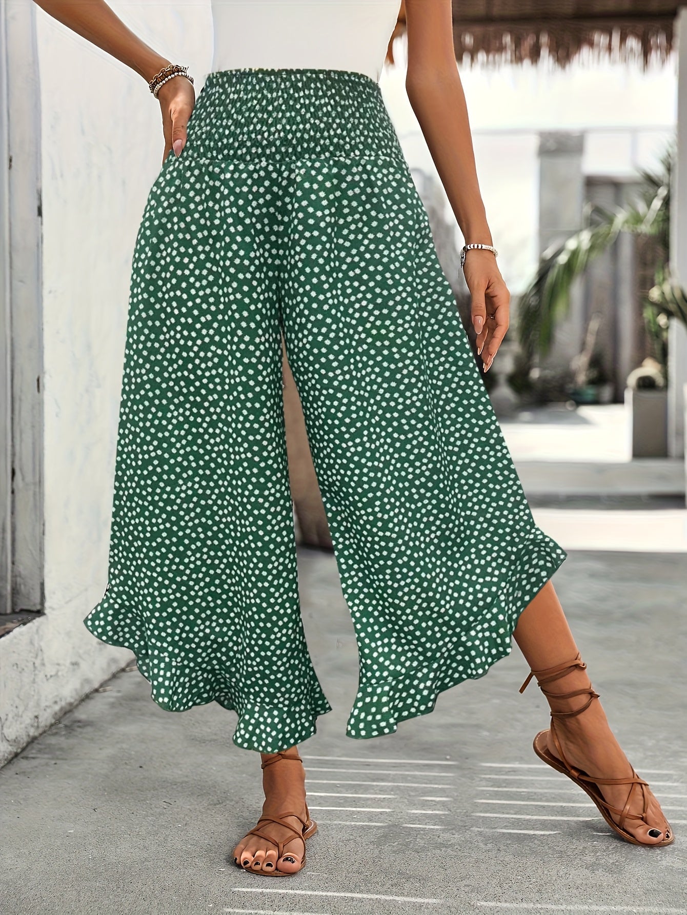 Floravia Pantalon Femme – Pantalon Taille Haute Fluide à Imprimé Floral Chic et Confortable