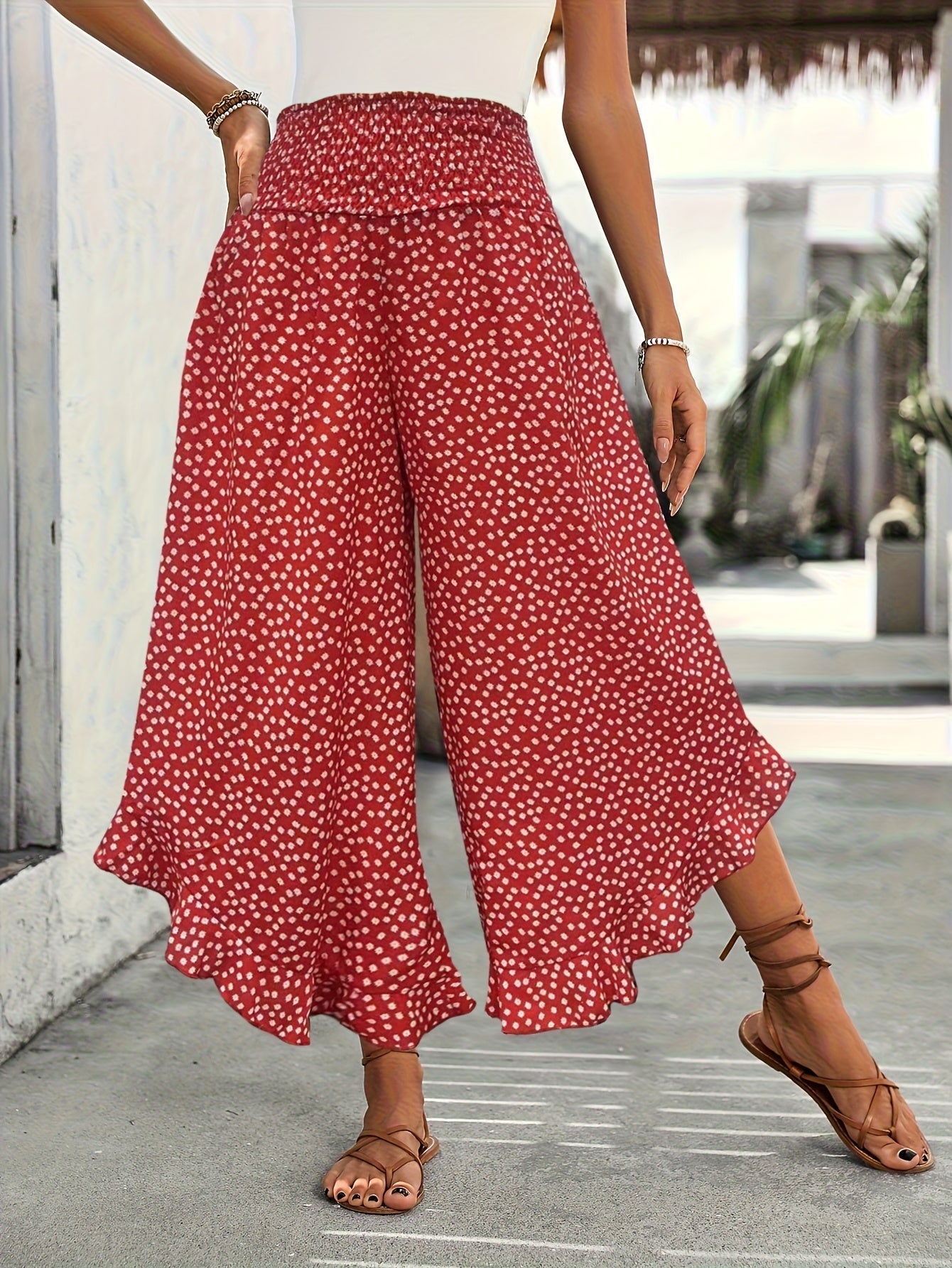 Floravia Pantalon Femme – Pantalon Taille Haute Fluide à Imprimé Floral Chic et Confortable