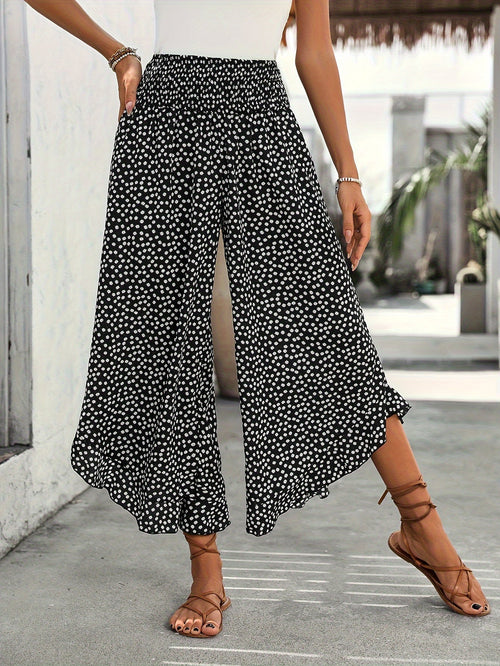 Floravia Pantalon Femme – Pantalon Taille Haute Fluide à Imprimé Floral Chic et Confortable