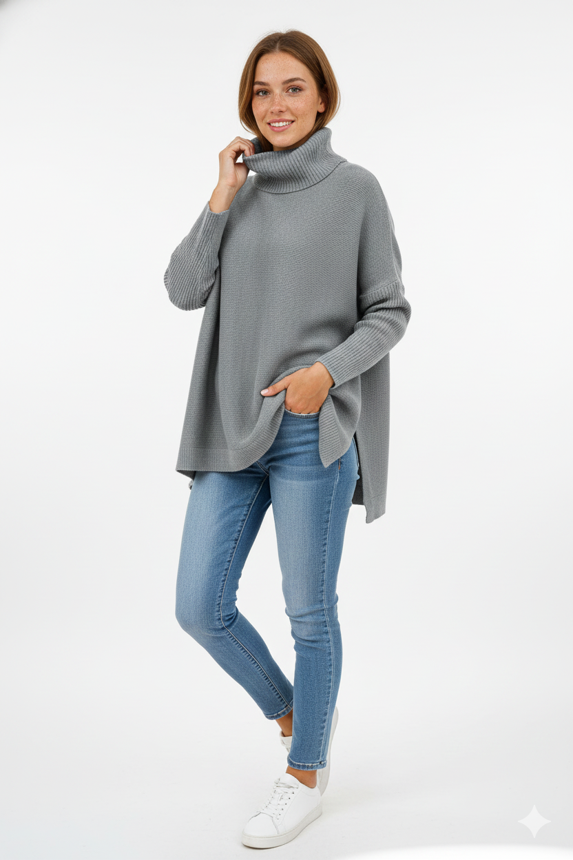 Gracie Women's Turtleneck Sweater – Ultra-Soft Oversized Knit with High Collar & Elegant Style
