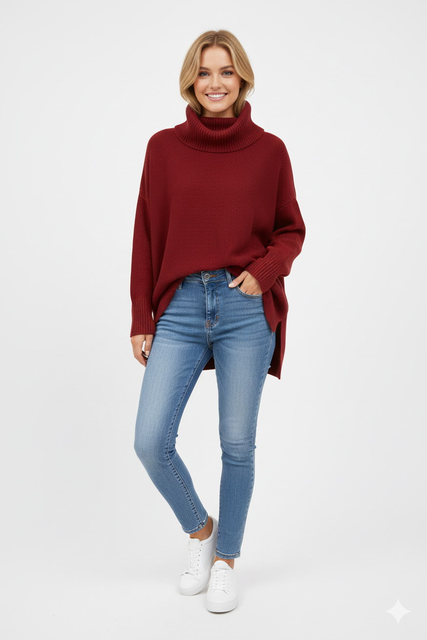 Gracie Women's Turtleneck Sweater – Ultra-Soft Oversized Knit with High Collar & Elegant Style