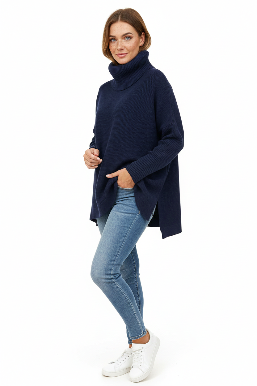Gracie Women's Turtleneck Sweater – Ultra-Soft Oversized Knit with High Collar & Elegant Style