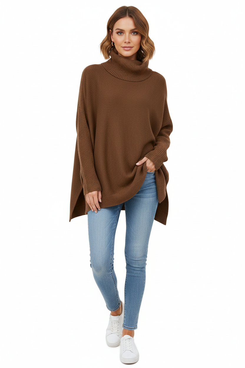 Gracie Women's Turtleneck Sweater – Ultra-Soft Oversized Knit with High Collar & Elegant Style