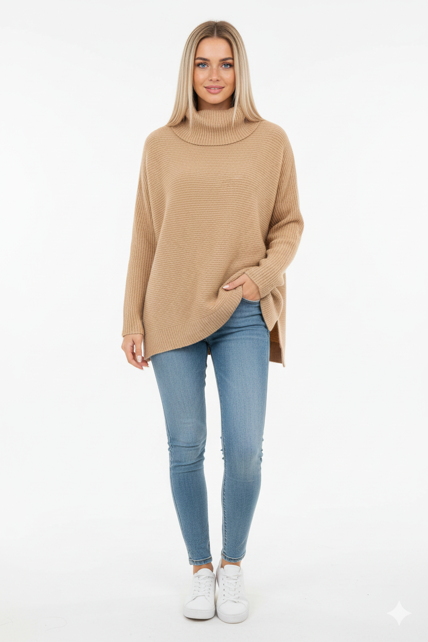 Gracie Women's Turtleneck Sweater – Ultra-Soft Oversized Knit with High Collar & Elegant Style