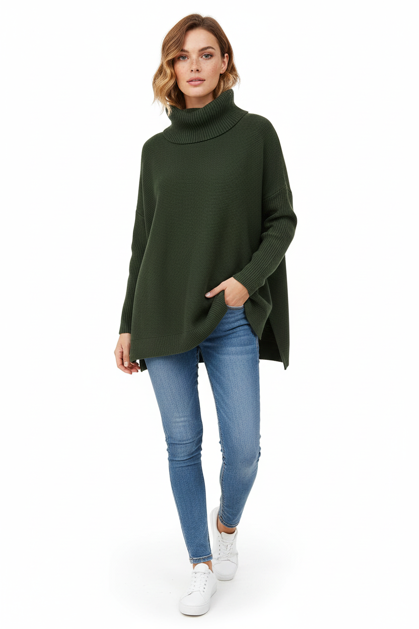 Gracie Women's Turtleneck Sweater – Ultra-Soft Oversized Knit with High Collar & Elegant Style