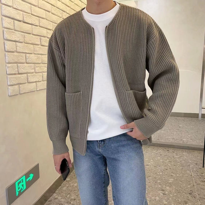 Men's Knit Cardigan-Khaki