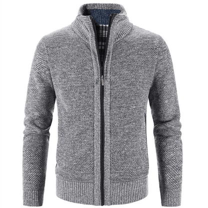 Hayden men's high collar cardigan in warm knit-light gray