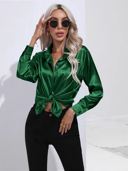 Valérie Satin Blouse for Women – Elegant Long Sleeve Shirt, Loose Fit and Shiny