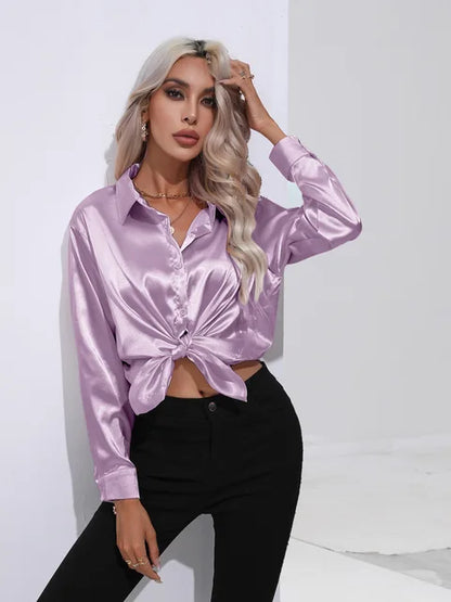 Valérie Satin Blouse for Women – Elegant Long Sleeve Shirt, Loose Fit and Shiny