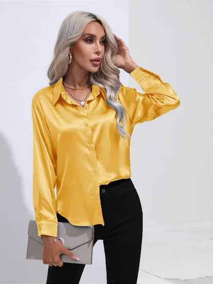 Valérie Satin Blouse for Women – Elegant Long Sleeve Shirt, Loose Fit and Shiny