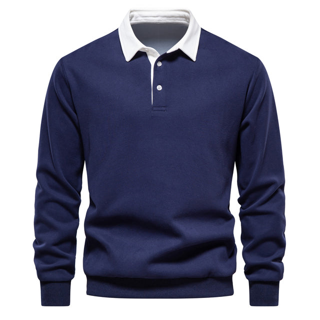 Men's knit polo sweater with long sleeves