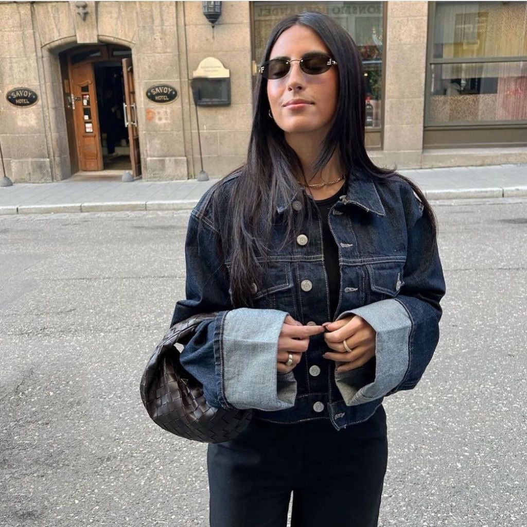 Bea Ensemble Denim Femme – Veste Courte & Jean Large à Revers Contrastés pour un Look Tendance