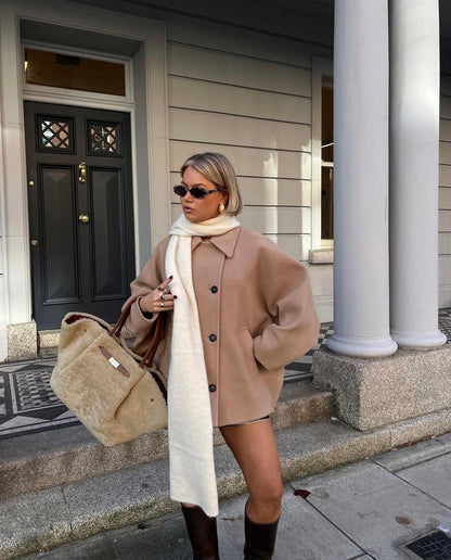 Amélie Femme Manteau Oversize – Élégant Manteau en Laine Doux & Tendance pour Hiver