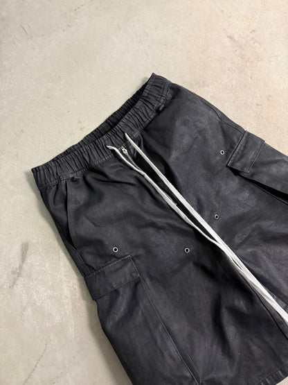 WAXED DENIM LONG CARGO SHORTS
