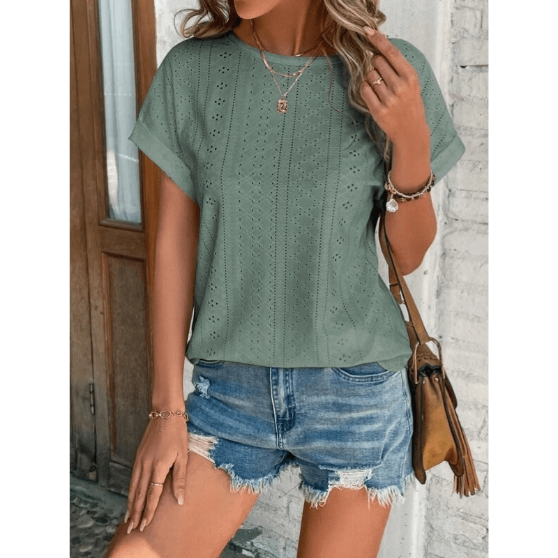 Isaure Embroidered Blouse for Women – Lightweight Fabric, Short Sleeves, and Chic Casual Style by Looksy