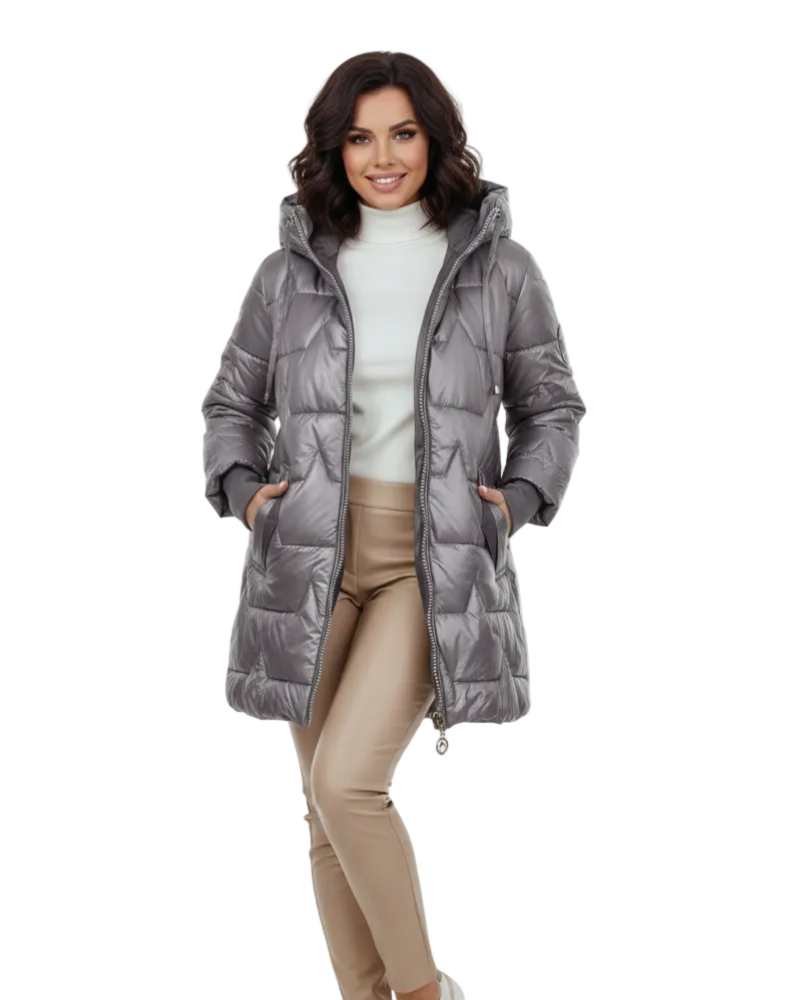 Charlie Women's Winter Coat – Elegant Jacket with Hood, Pockets, and Button Closure