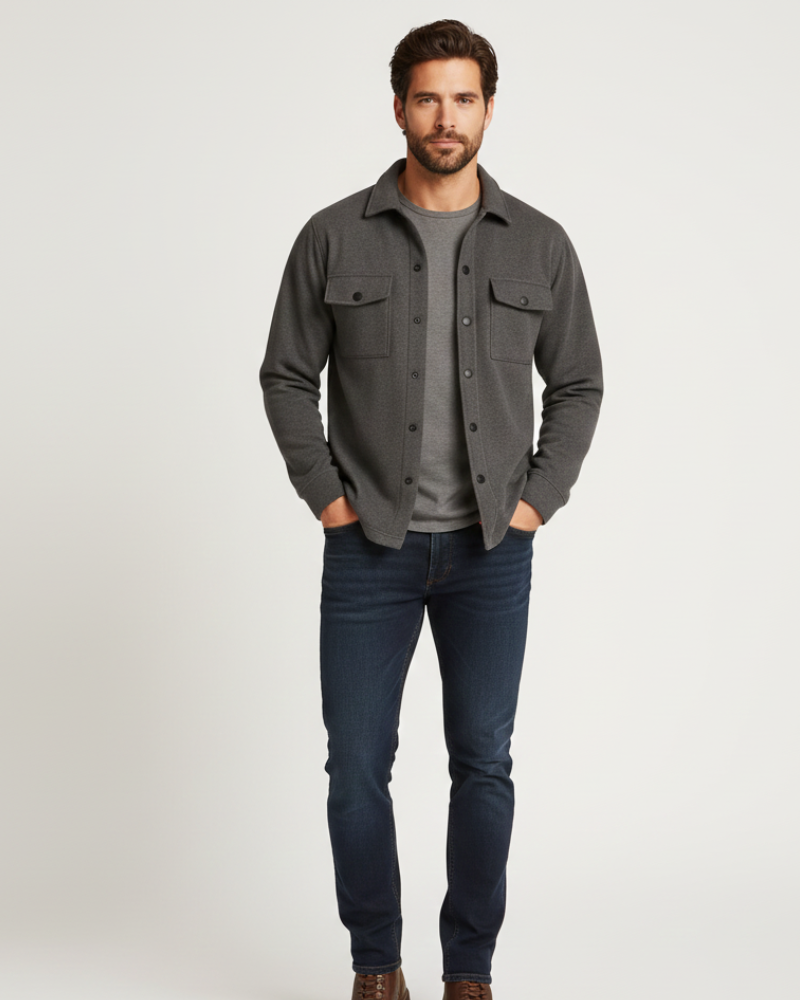 Noir Élan Men's Overshirt – Casual Chic Shirt Jacket in Blended Cotton Regular Fit