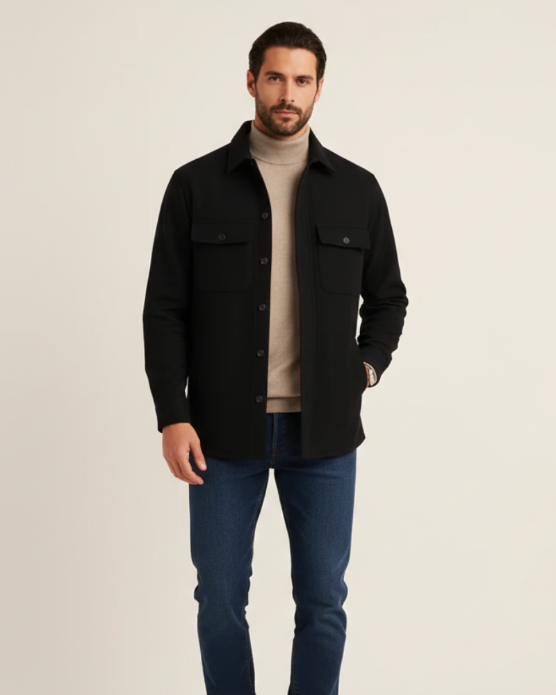 Noir Élan Men's Overshirt – Casual Chic Shirt Jacket in Blended Cotton Regular Fit