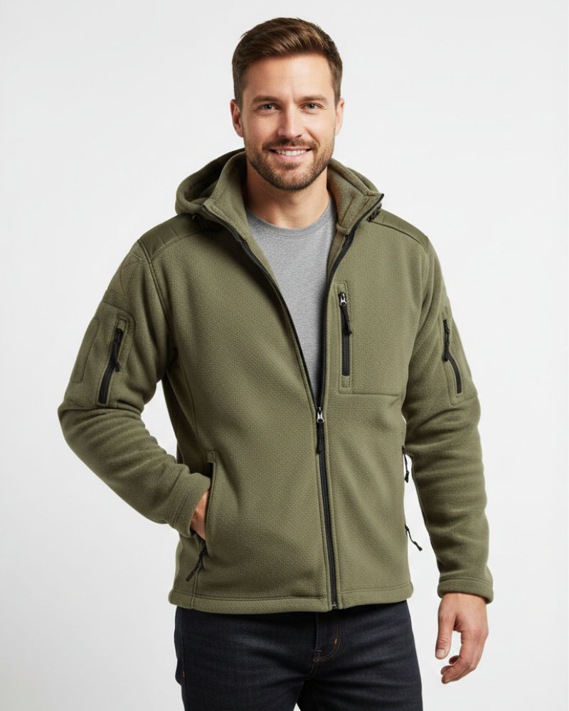 Hunter Thermal Fleece Jacket for Men – Military Style Outdoor Jacket with Hood & Pockets