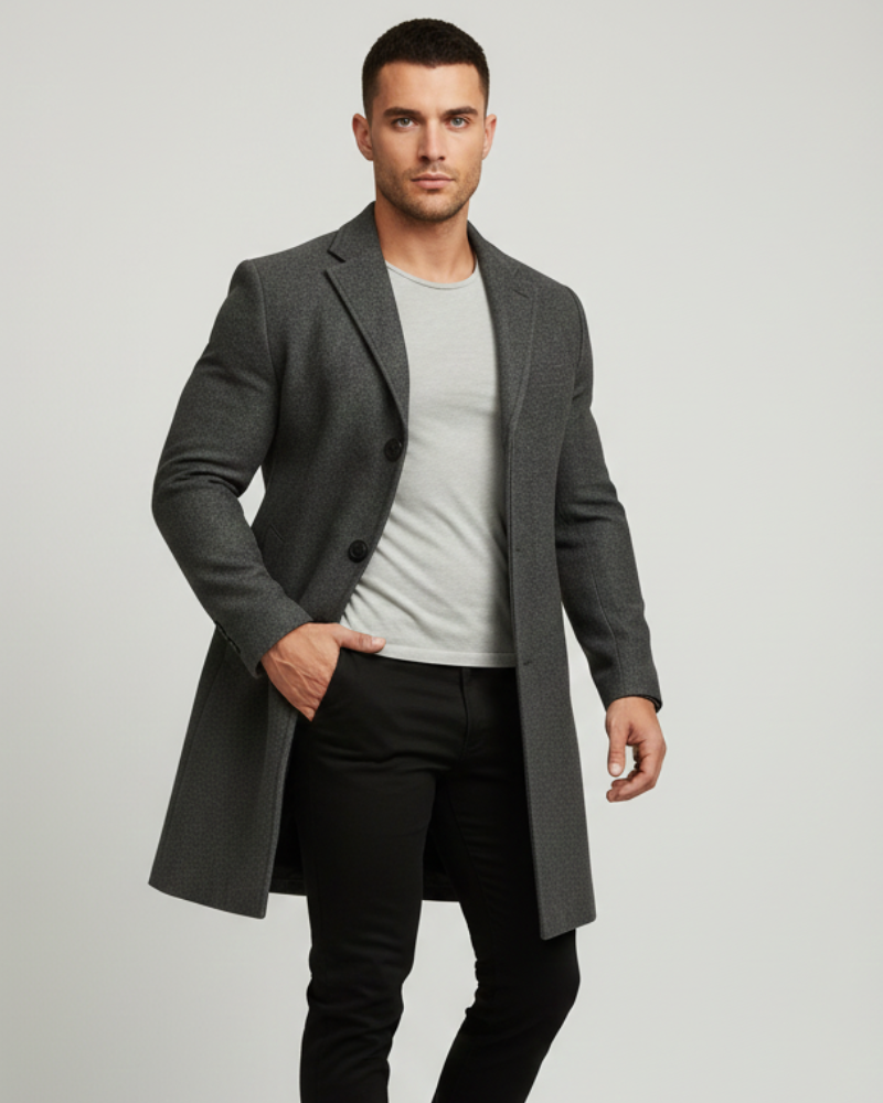 Ian Winter Coat for Men | Long Buttoned Coat | Windproof & Elegant Design