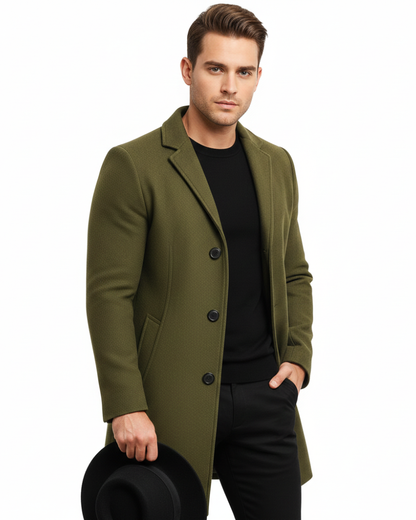 Ian Winter Coat for Men | Long Buttoned Coat | Windproof & Elegant Design