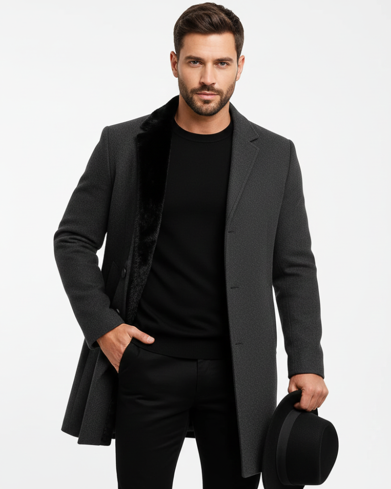 Ian Winter Coat for Men | Long Buttoned Coat | Windproof & Elegant Design