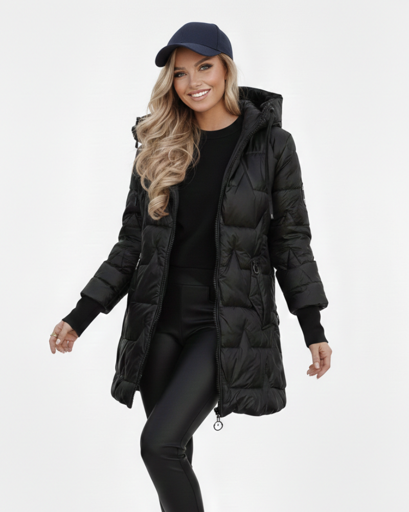 Charlie Women's Winter Coat – Elegant Jacket with Hood, Pockets, and Button Closure