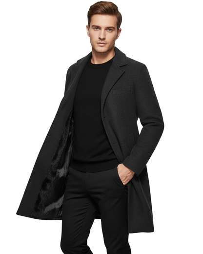 Ian Winter Coat for Men | Long Buttoned Coat | Windproof & Elegant Design
