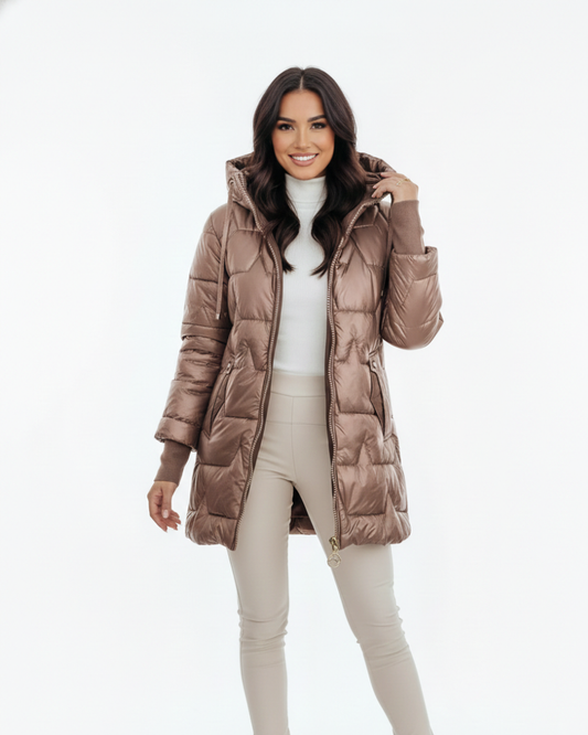 Charlie Women's Winter Coat – Elegant Jacket with Hood, Pockets, and Button Closure