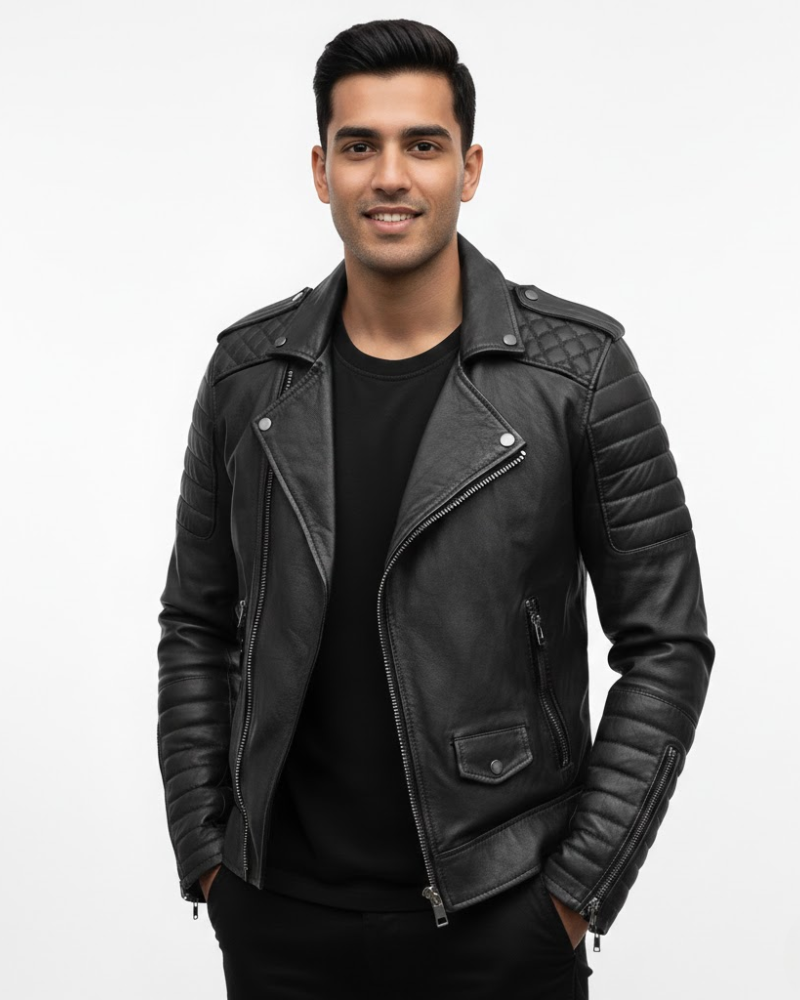 Amos Men's Motorcycle Jacket with Zipper Closure – Modern Style & Comfortable Fit