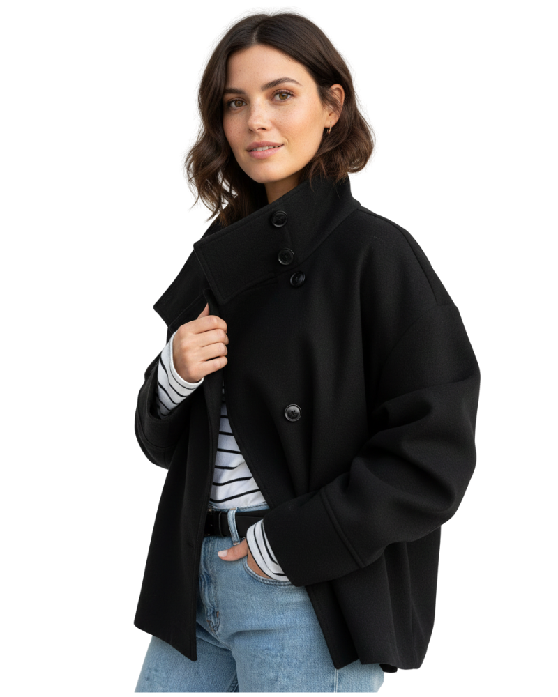 Yara Short Jacket for Women – Elegant Coat with High Collar & Flattering Cut