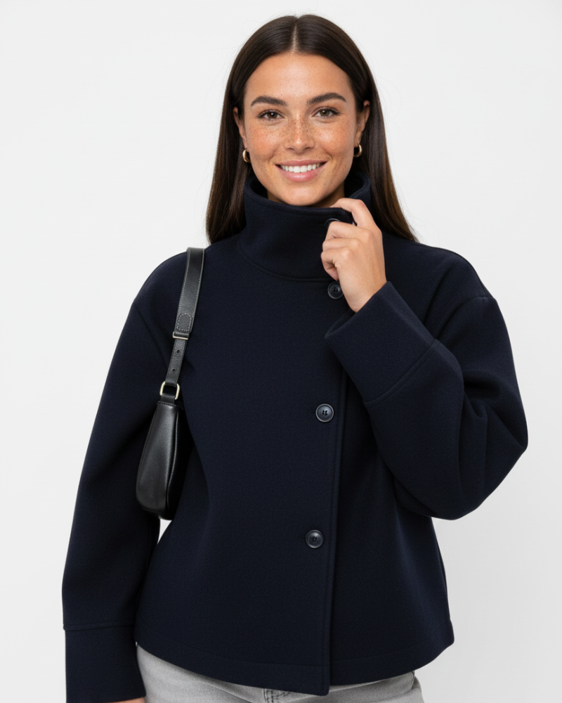 Yara Short Jacket for Women – Elegant Coat with High Collar & Flattering Cut