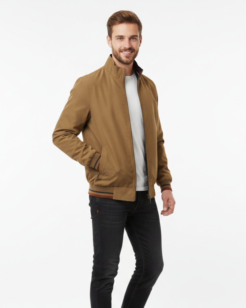 Caspian Lightweight Jacket for Men – Zip Closure, Contrast Details & Urban Style