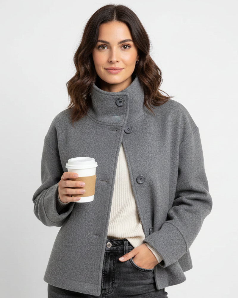 Yara Short Jacket for Women – Elegant Coat with High Collar & Flattering Cut