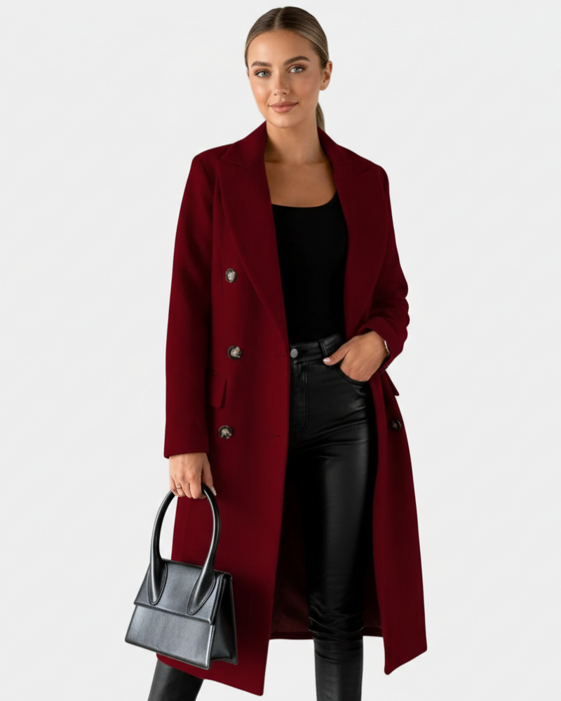 Zivory Elegant Long Coat for Women – Refined Cut with Button Closure