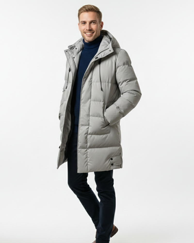 Arlo Long Puffer Coat for Men – Warm Winter Down Jacket with Hood & Protective Fit