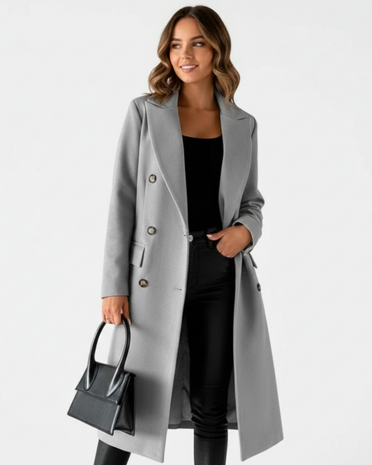 Zivory Elegant Long Coat for Women – Refined Cut with Button Closure