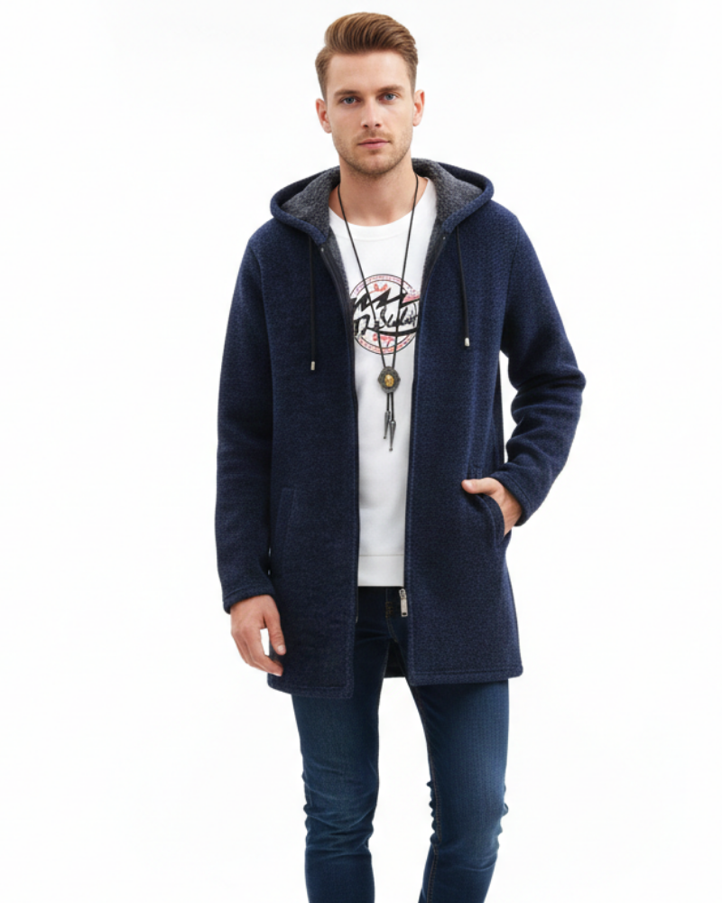 Jeff Men's Winter Coat – Elegant Warm Jacket with Adjustable Hood & Zipper Closure