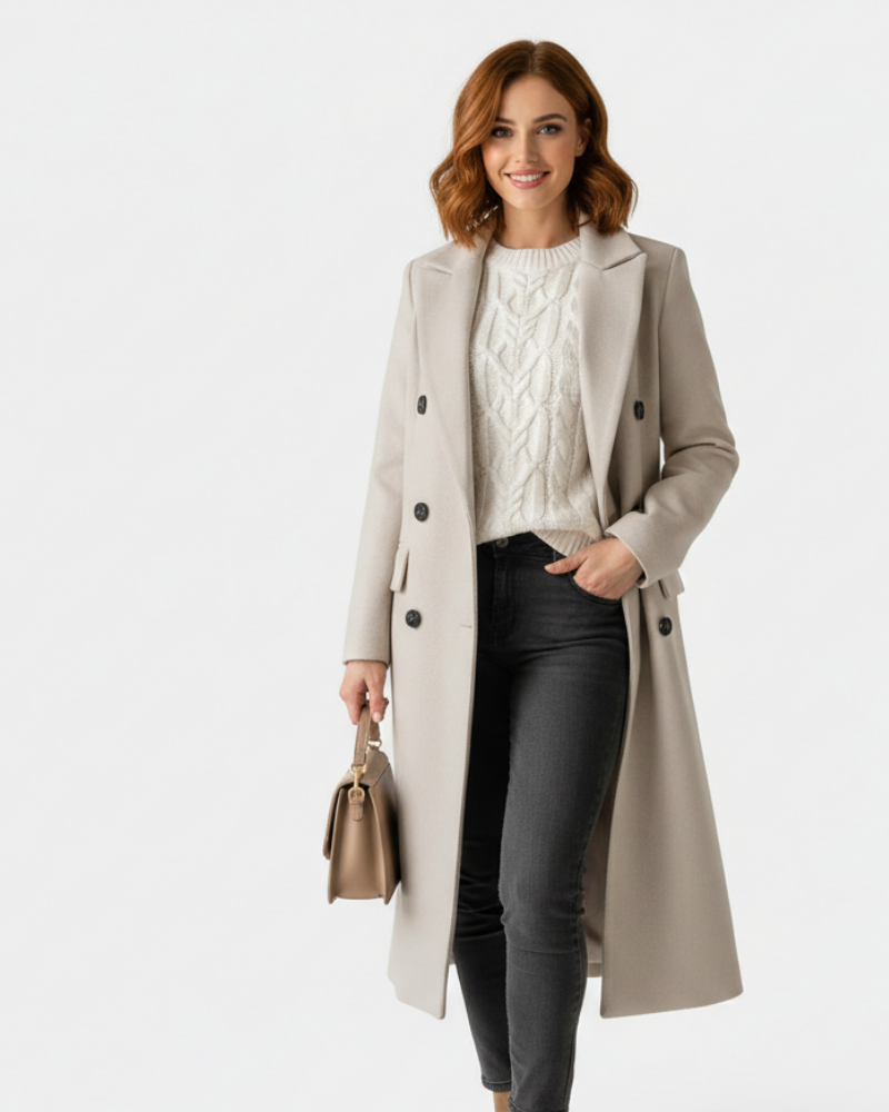 Zivory Elegant Long Coat for Women – Refined Cut with Button Closure