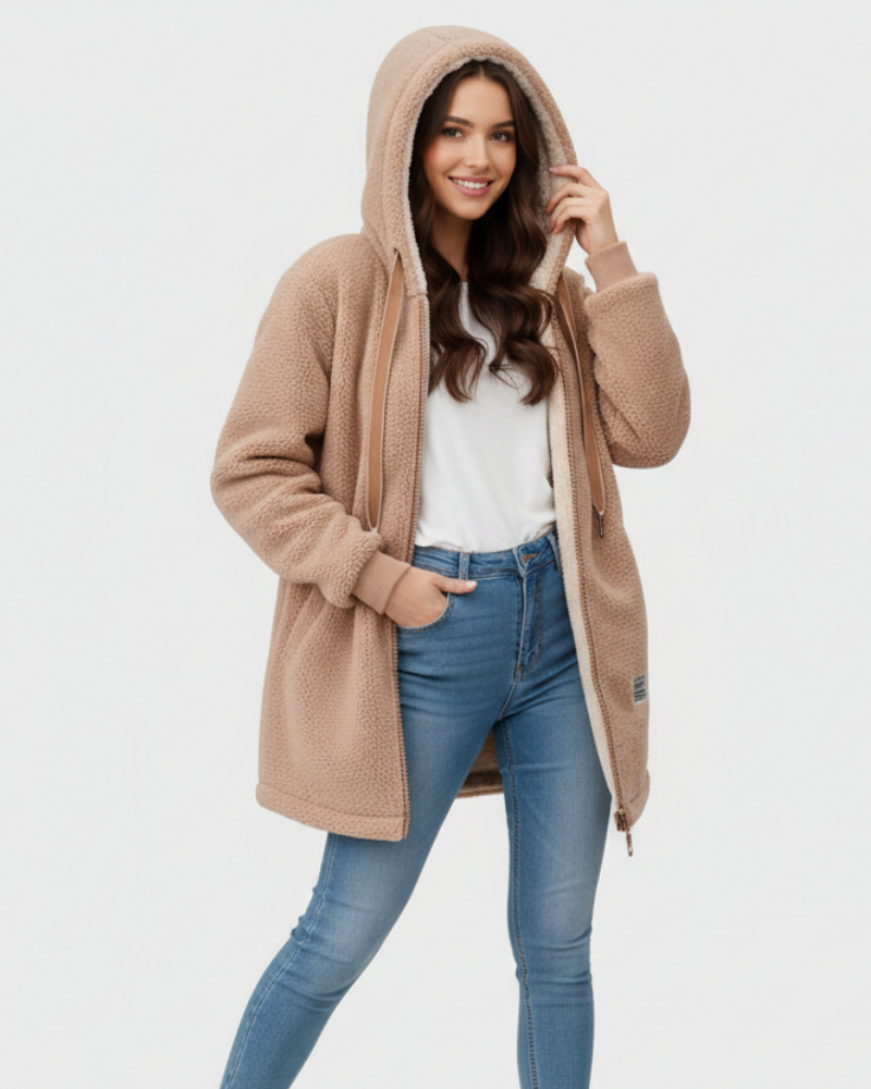 Faye Women's Fleece Jacket – Soft Fleece with Hood, Relaxed Fit & Everyday Comfort