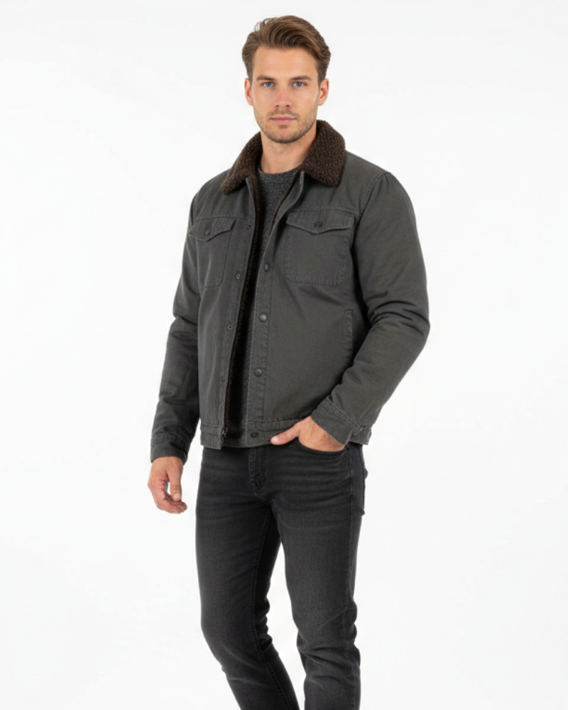 Morgan Men's Winter Jacket – Fleece Lined Shirtjack with Pockets & Snap Buttons