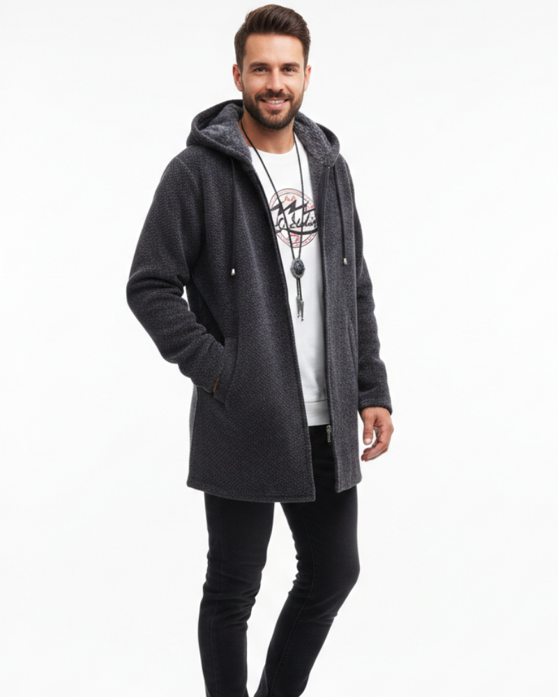 Jeff Men's Winter Coat – Elegant Warm Jacket with Adjustable Hood & Zipper Closure