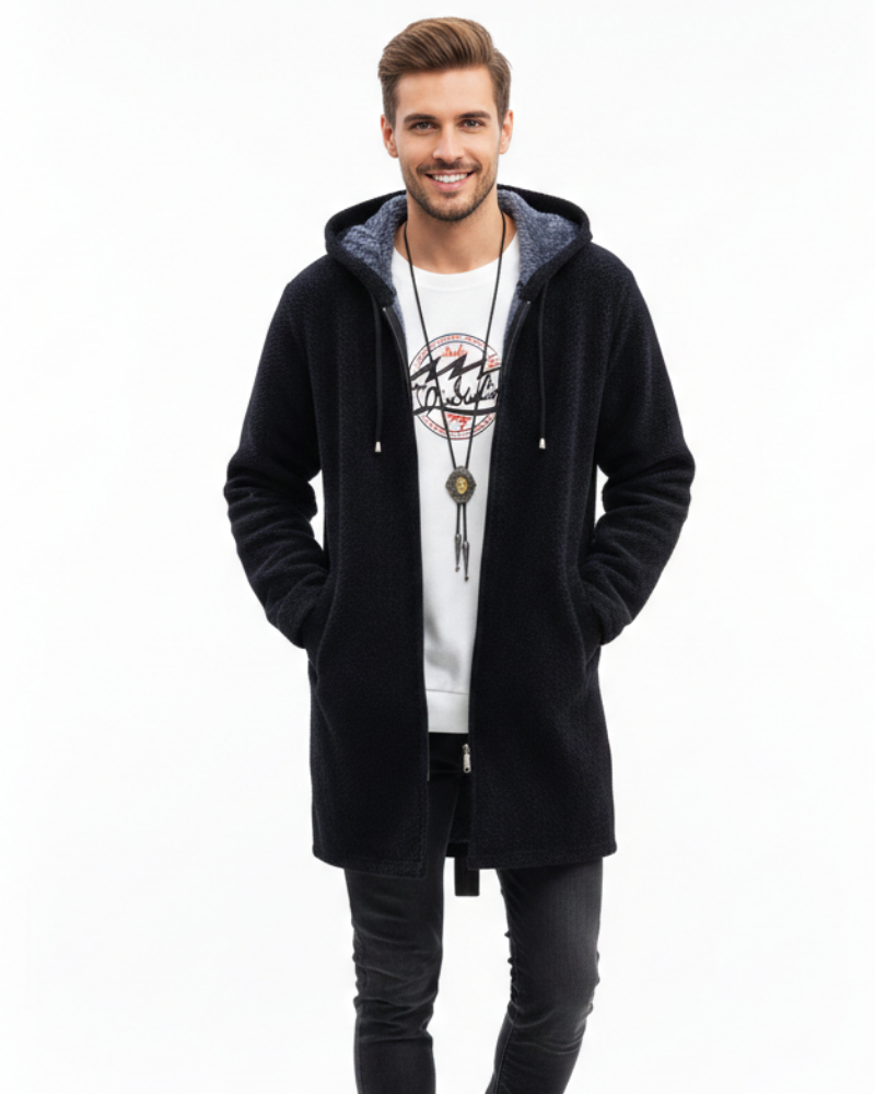 Jeff Men's Winter Coat – Elegant Warm Jacket with Adjustable Hood & Zipper Closure