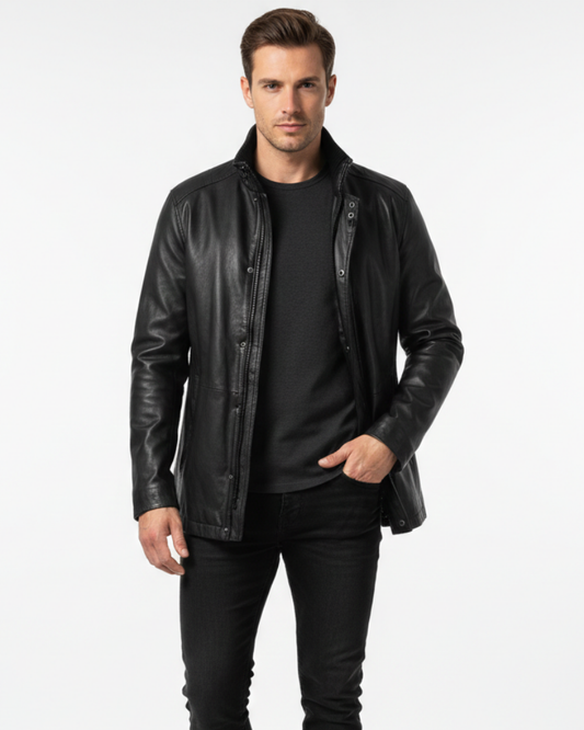Zayko Long Leather Coat for Men – Comfortable Fit and Elegant Style for Winter