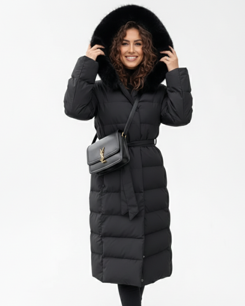 Eleva Long Coat for Women – Warm Water-Repellent Winter Jacket with Hood & Elegant Cut