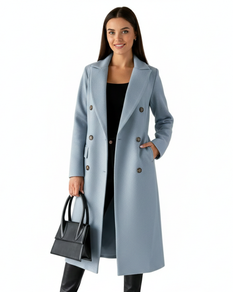 Zivory Elegant Long Coat for Women – Refined Cut with Button Closure