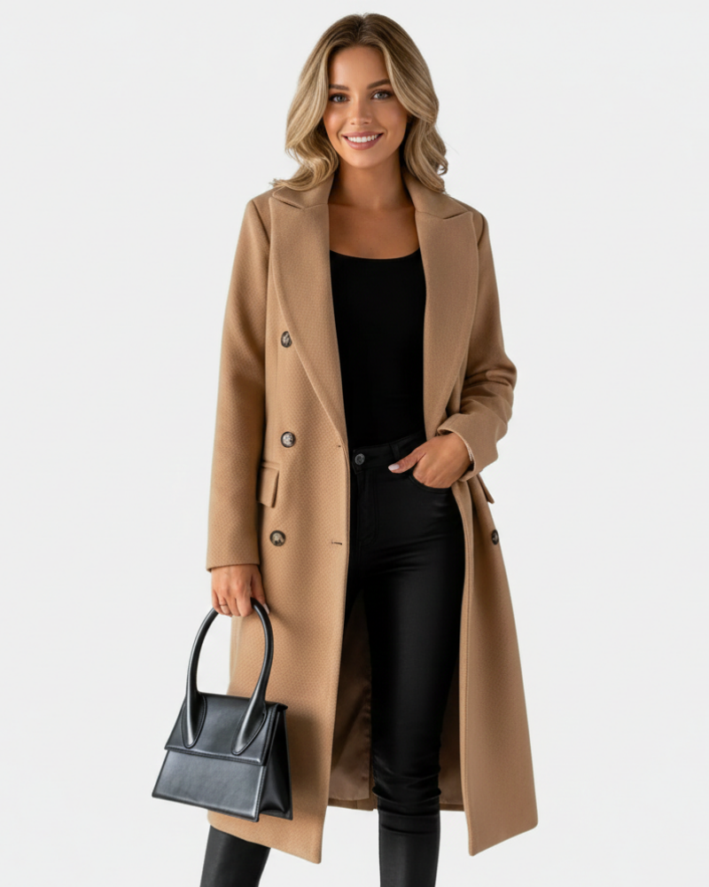 Zivory Elegant Long Coat for Women – Refined Cut with Button Closure